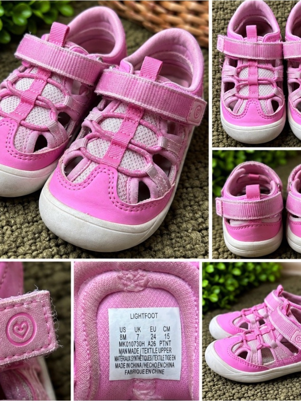 Kids Pink Closed-Toe Sandal Sneakers with Hook-and-Loop Strap